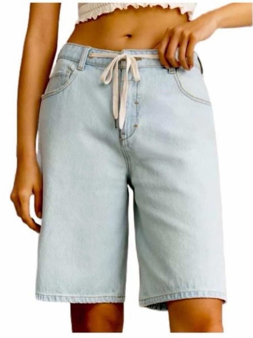 Pilcro Light Blue Denim Bermuda Shorts with Drawstring